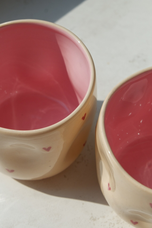 Rosa Herz Keramiktasse, henkellose Keramik Kaffeetasse, unregelmäßige rosa Tasse - Image 5